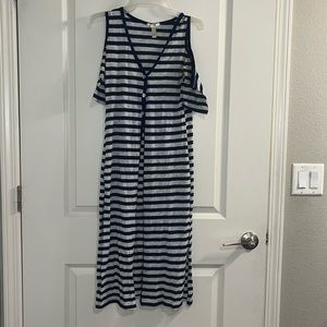 Striped Open Shoulder Cover-Up